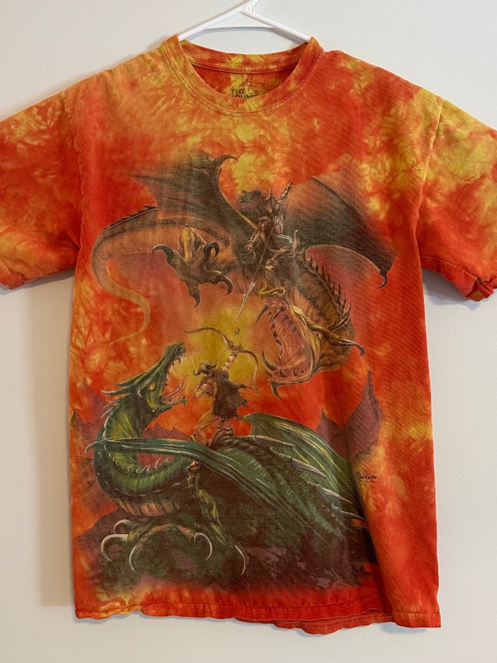 The Mountain Dragon Fantasy T-Shirt Mens M Orange Tie Dye Y2K Graphic Tee